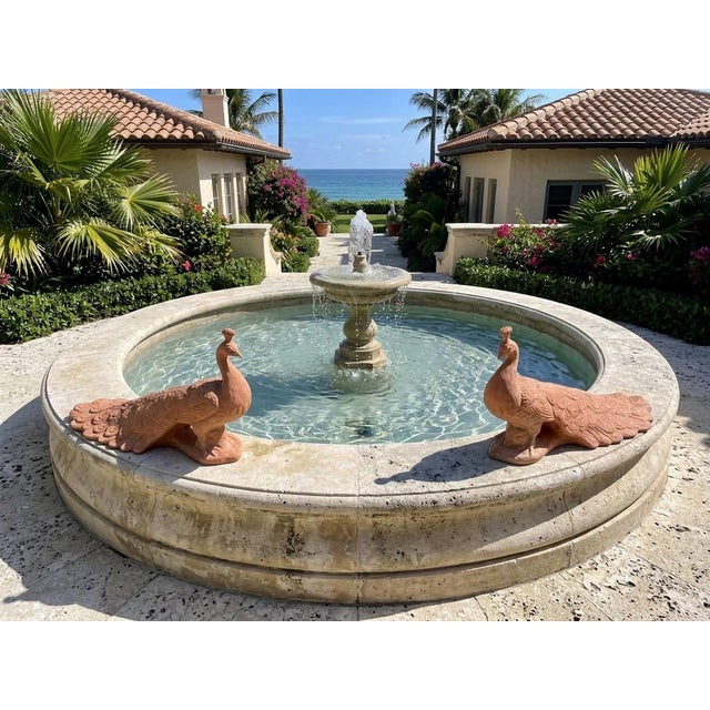 Pair of Vintage Tuscan Terra Cotta Peacock Garden Sculptures For Sale - Image 9 of 12