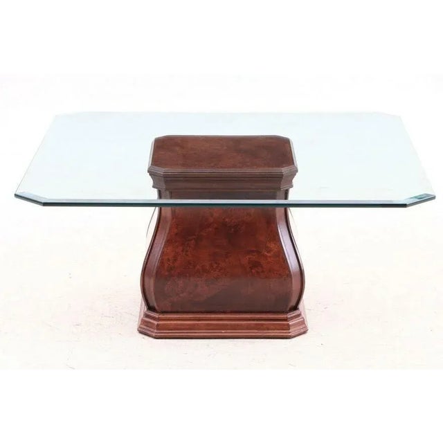 Sherrill Furniture Vintage Sherrill Furniture Contemporary Burl Wood & Beveled Glass Coffee Table For Sale - Image 4 of 4
