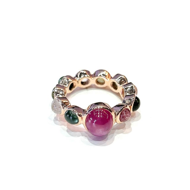 Ruby Red Bochic "Capri" Ruby & Multi Tourmalines Ring Set In 18K Gold & Silver For Sale - Image 8 of 8