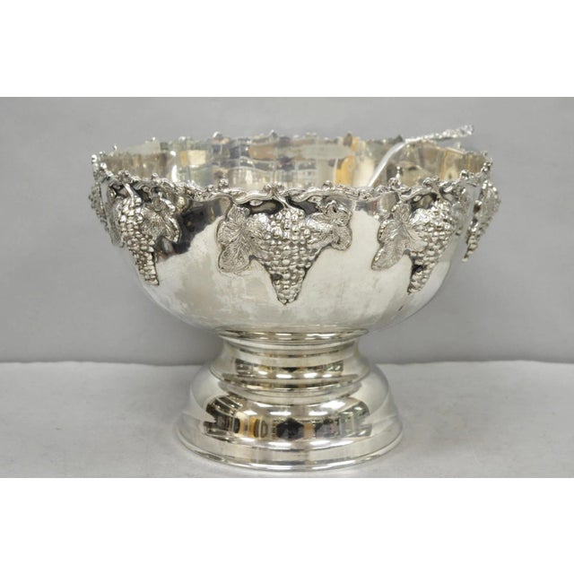 Vintage Grapevine Cluster Silver Plated Footed Punch Bowl Champagne Ice Bucket For Sale - Image 16 of 18