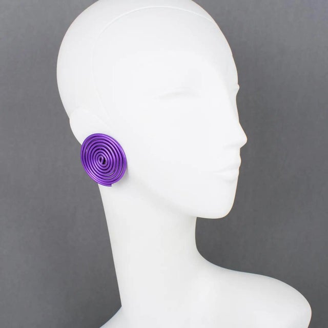 Purple David Spada Modernist Purple Coiled Aluminum Clip Earrings For Sale - Image 8 of 8