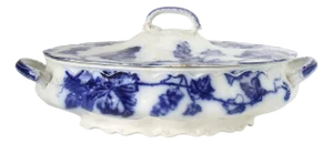 Antique English Flow Blue "Warwick" Grapevine Vegetable Dish