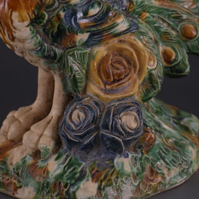 Mid 20th Century Vintage Sancai Glazed Peacock Figure – 13.2" Ceramic Bird Sculpture For Sale - Image 5 of 6
