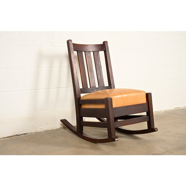 L. & J.G. Stickley, Inc. L. & J. G. Stickley Antique Mission Arts & Crafts Mahogany Rocking Chair, Circa 1902 For Sale - Image 4 of 10