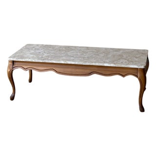 1950s French Provincial Marble and Carved Maple Coffee Table For Sale