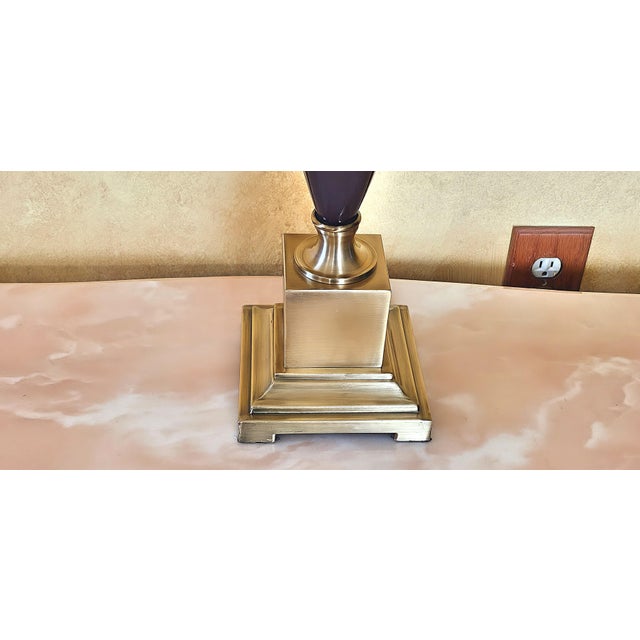 Transitional Style Brass & Deep Purple Ceramic Table Lamp For Sale In Washington DC - Image 6 of 12