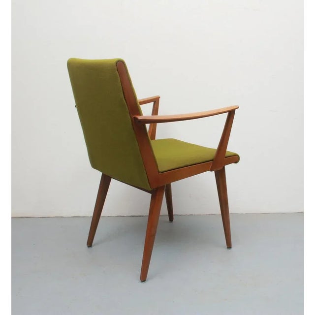 1950s Chair with Armrests in Cherry, Green Fabric, 1955 For Sale - Image 5 of 11