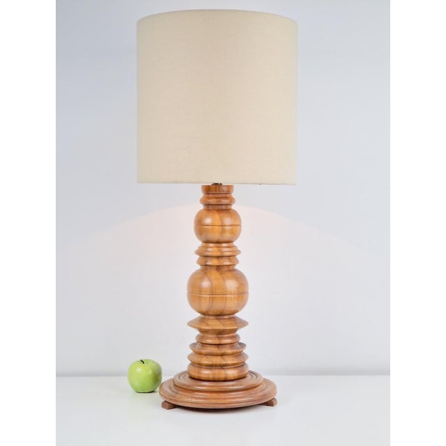 XL Vintage brutalist table lamp turned wood '60s spindle mid century Japandi vintage brutalist design coil table lamp...