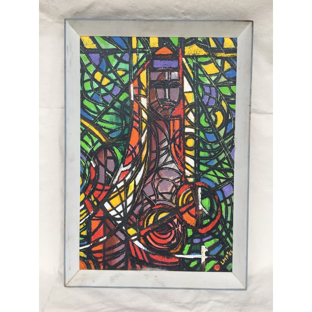 1960s Vintage Oil on Wood Board Abstract Painting For Sale In San Francisco - Image 6 of 6