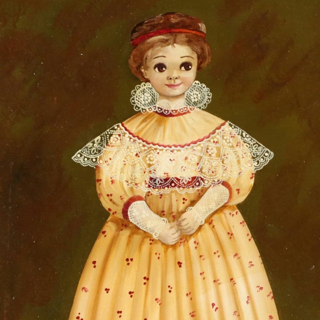 Folk Art Mid 20th Century Agapito Labios Mexican Girl Folk Art Painting Oil on Canvas For Sale - Image 3 of 9