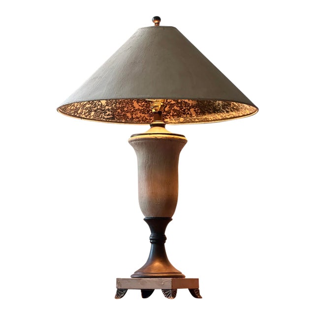 1990s Neoclassical Faux Stone & Bronze Table Lamp For Sale