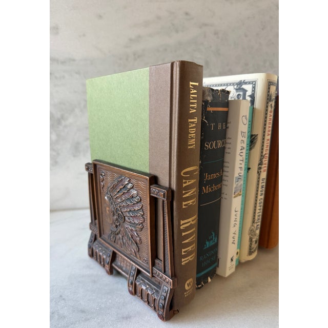 Antique Bronze h.l. Judd Co Native American Chief Adjustable Book Rack For Sale - Image 10 of 16