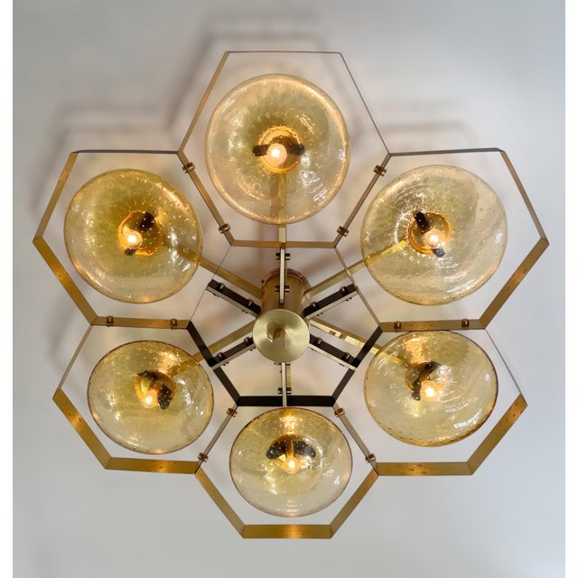 Glass 21st Century Hive Bi-Color Amber Bubbles Murano Flush Mount by Fabio LTD For Sale - Image 7 of 7