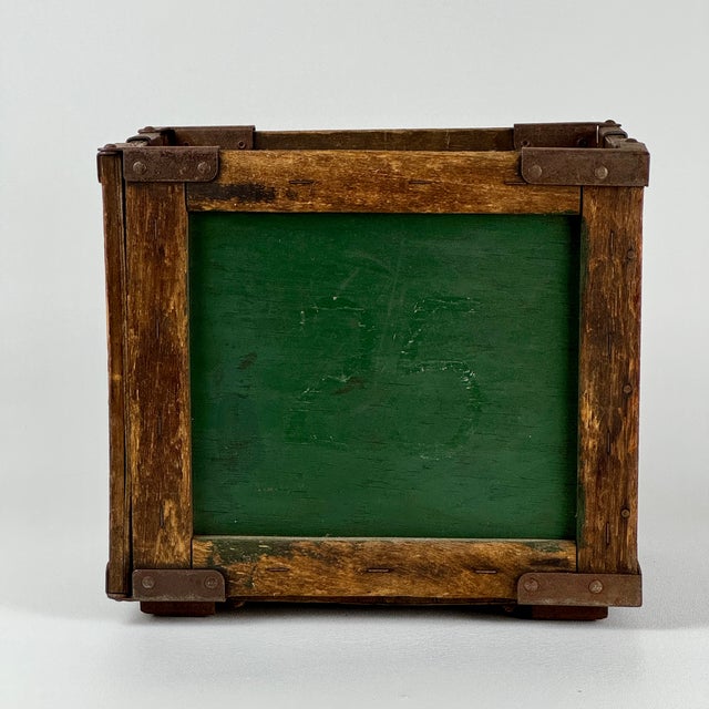 Antique Collapsable Wooden & Meal Box With Carved in Handles in Green Paint & Yellow No.17 For Sale - Image 9 of 12