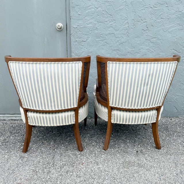 Vintage Hollywood Regency Cane Tufted Barrels Chairs - A Pair For Sale - Image 4 of 9