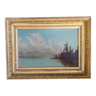 19th Century American Hudson River School Landscape Painting With Repairs For Sale