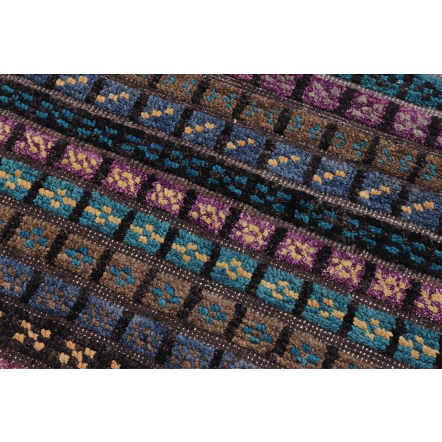 1990s Rustic Abstract Black/Blue High Low Wool Rug - 2'11'' X 5'2'' For Sale - Image 5 of 9