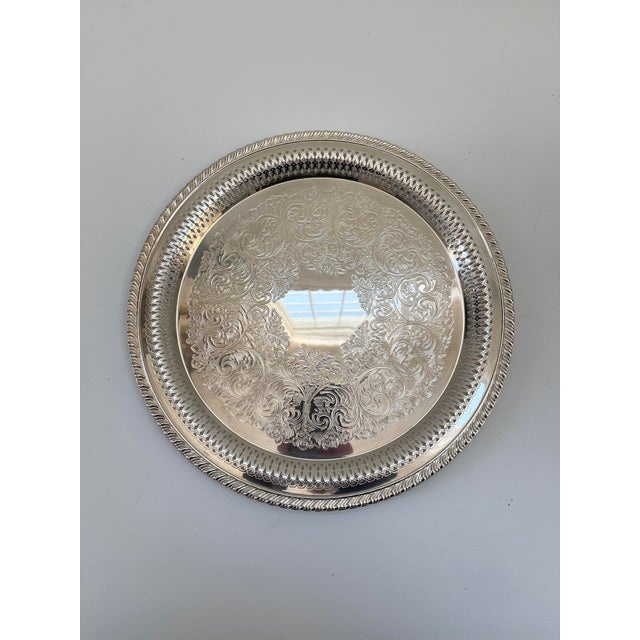 Wm Rogers Pierced Silverplate Round Serving Tray For Sale In Boston - Image 6 of 6