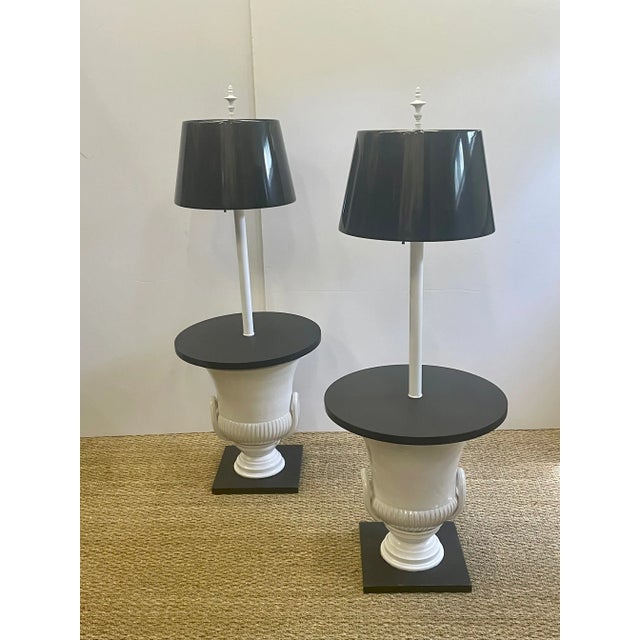 Pair of Dorothy Draper Style Urn Base Floor Lamp Side Tables For Sale - Image 10 of 10