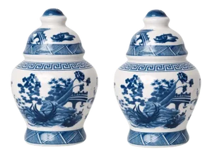 Porcelain Village Scene Salt and Pepper Shakers - a Pair