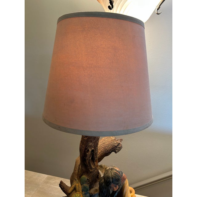 Vintage Rustic Cabin Apsit of California American Indian Scenes Chalk Lamps - Set of 2 For Sale - Image 6 of 9