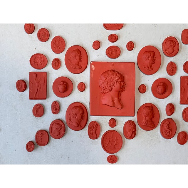 #1013 Grand Tour Revival Neoclassical Vintage Red Plaster Cast Waxed Intaglio Arrangement For Sale - Image 10 of 11