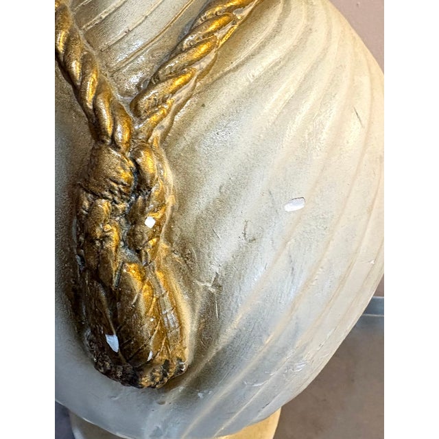 1970s Cream/Gold Rope Trompe l'Oeil Large Plaster Vase For Sale - Image 5 of 5