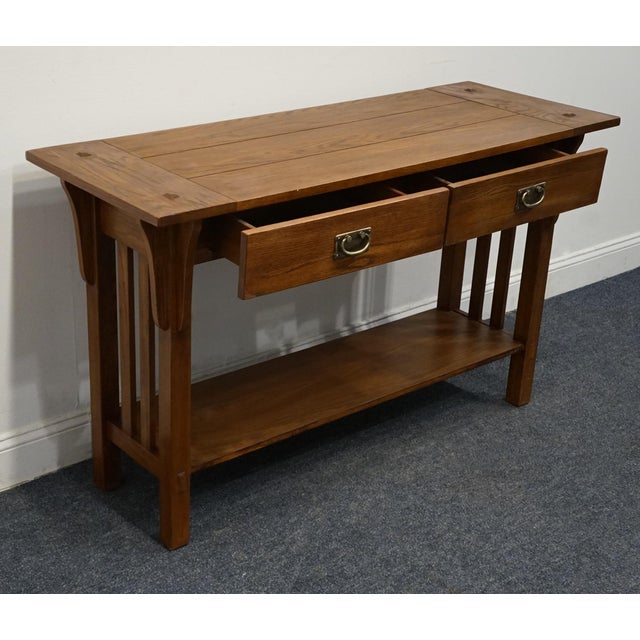 Leick Home Oak Craftsman Mission Style 54" Accent Console Sofa Table For Sale - Image 4 of 12