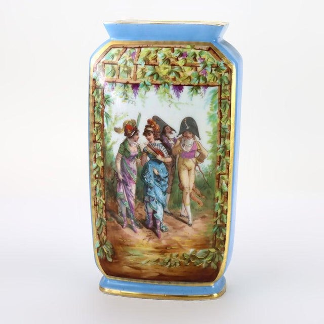 Old Paris Pair of Antique Old Paris Porcelain Vases With Genre Scene Panels C1890 For Sale - Image 4 of 7