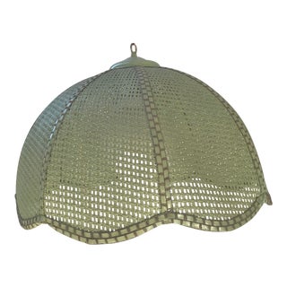 Vintage 1960s Mid-Century Modern Olive Green Wicker Swag Hanging Lamp For Sale