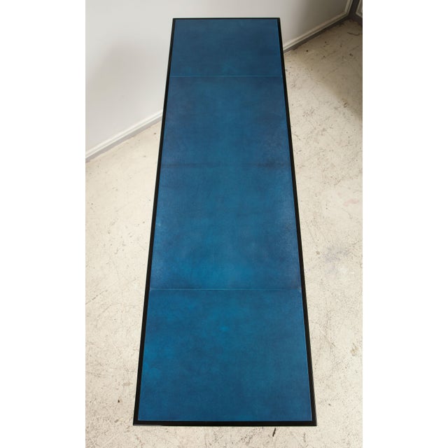Bespoke Ebonized Console With Blue Parchment Top For Sale - Image 9 of 9