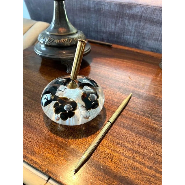 Gold Murano Glass Paper Weight with Gold Desk Pen For Sale - Image 8 of 13