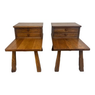 Vintage Brandt Furniture Ranch Oak Step Tables With Draws For Sale