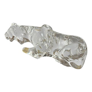 Signed Baccarat France Crystal Reclining Panther For Sale