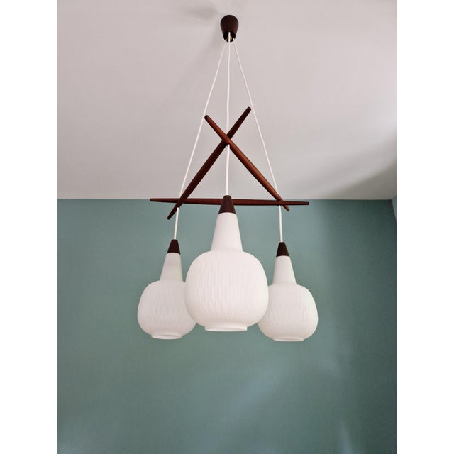 Scandinavian Chandelier in Teak and White Opaline Glass, 1960s For Sale - Image 18 of 18