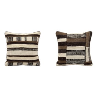 Brown Striped Kilim Pillow Cover 20'' X 20'' - Set of Two For Sale