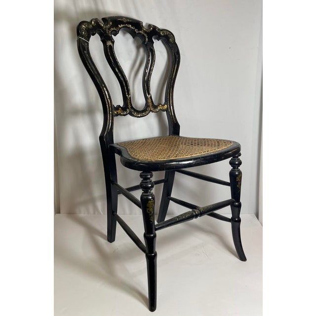 Early 20th Century Desk Vanity Chair in Black Lacquer Chairish