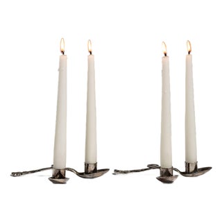 Early 20th Century France Black Silver Candlestick For Sale