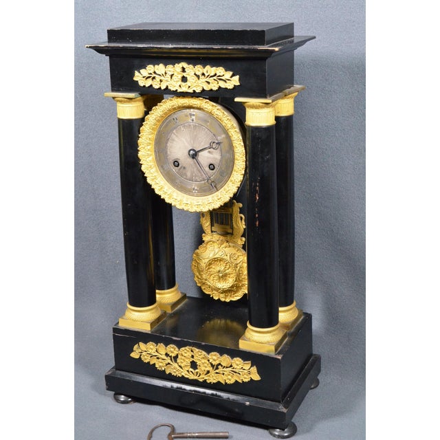 Wood French Napoleon III Ebonized Wood Portico Mantel Clock, Circa 1860 For Sale - Image 7 of 13