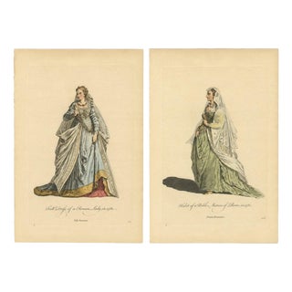 European School, Roman Noblewomen Costume, 1749, Paper Engravings For Sale