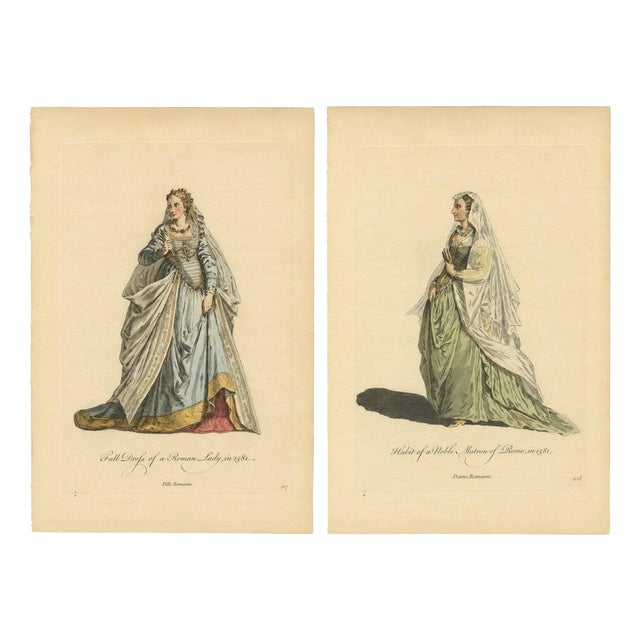 European School, Roman Noblewomen Costume, 1749, Paper Engravings For Sale