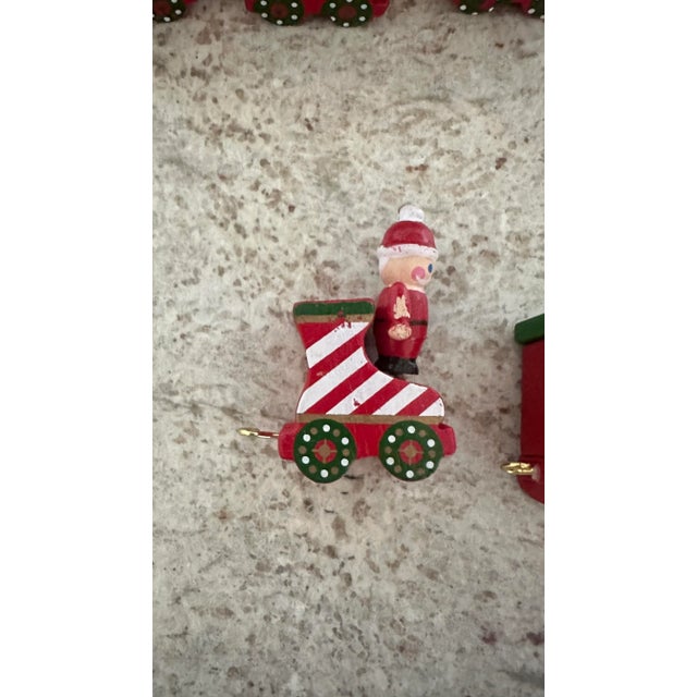 Vintage Christmas Candle Holder Wood Train Set and Round Hatbox Ornaments- 13 Pieces For Sale - Image 4 of 12