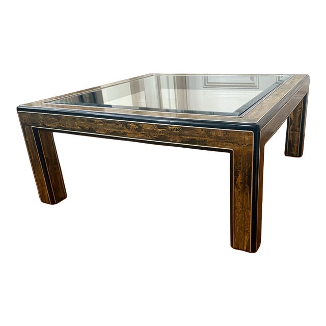 Acid-Etched Brass & Glass Coffee Table, C. 1960s–1970s For Sale