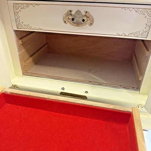 Vintage Large Japanese Cream Lacquer Wood Jewelry Box 3 Drawers, Lift Top With Two Locks For Sale - Image 11 of 13