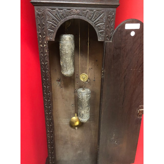 George II Period Manor House Carved Oak Tall Case Clock For Sale - Image 10 of 11
