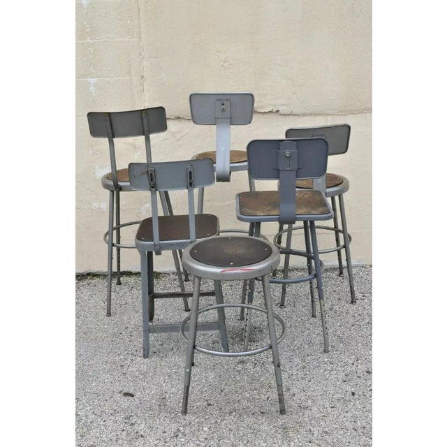 Late 20th Century Vintage Industrial Steel Metal Drafting Work Stools Chairs - Group Set of 6 For Sale - Image 12 of 12