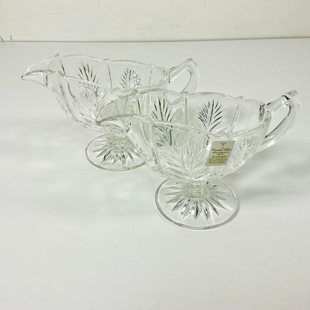 Hollywood Regency 1980s Vintage Hollywood Regency Chippendale Slovakia Cut Crystal Gravy Boats - A Pair. For Sale - Image 3 of 17