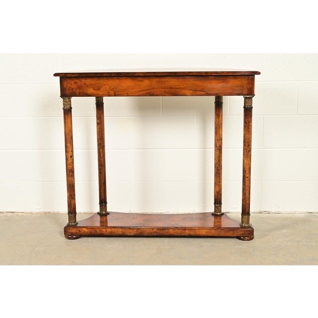Maitland Smith Style French Empire Burl Wood and Gold Gilt Demilune Console Table For Sale - Image 14 of 16