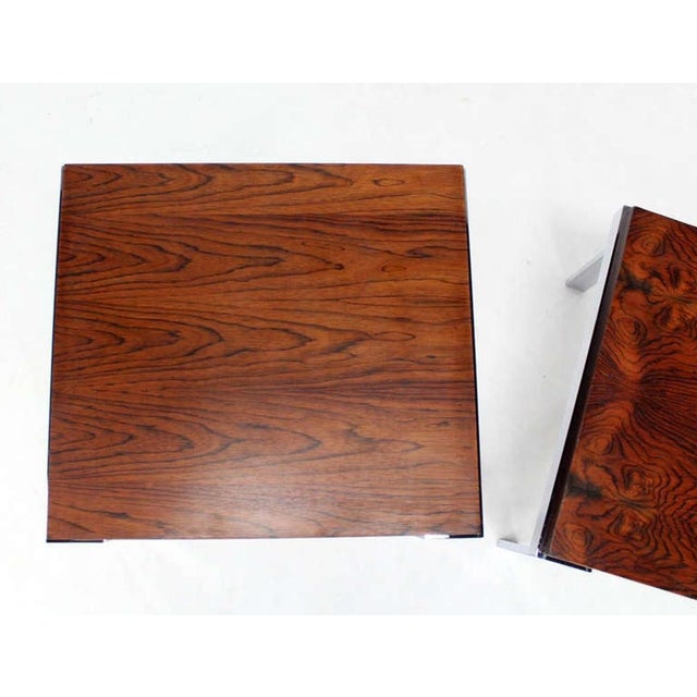 Pair of Milo Baughman Rosewood and Chrome Mid-Century Modern End Tables Stands For Sale - Image 6 of 8