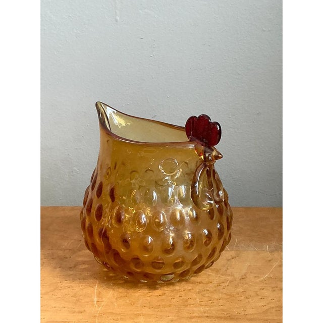 Vintage Amber Glass Chicken Pitcher For Sale - Image 9 of 12